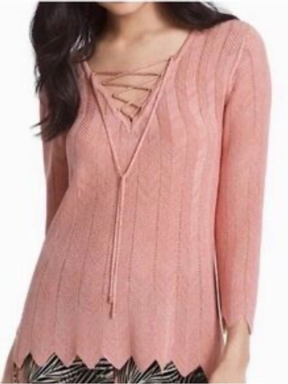 Lace-Up V-Neck Knit Sweater
